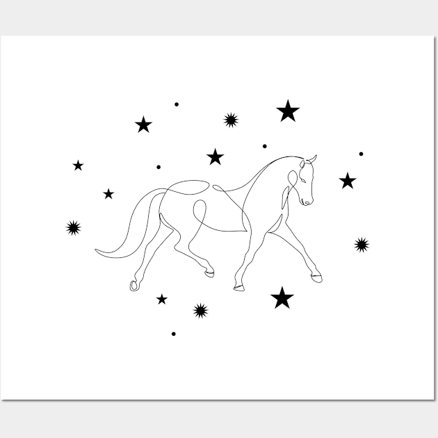 Horse with constellations stars line art. Horse universe Wall Art by OneLinePrint